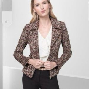 White House Black Market Pink Multi Tweed Zip-Front Jacket